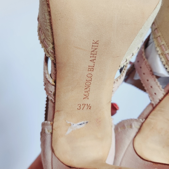 Manolo Blahnik Pink Suede Leather Lace-Up Oxford High Heels Shoes Pointy 37.5 - Picture 11 of 16